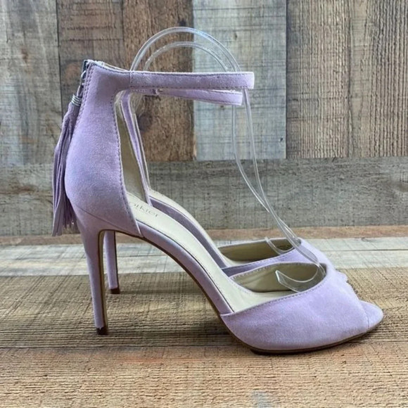 Botkier New York Purple Suede Leather Tassel Slingback Heel Womens 8 Peep Toe - Picture 1 of 16